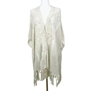 St Johns Bay Womens Kimono XXL Crochet Sheer Whimsigoth Oversized Fringe Boho